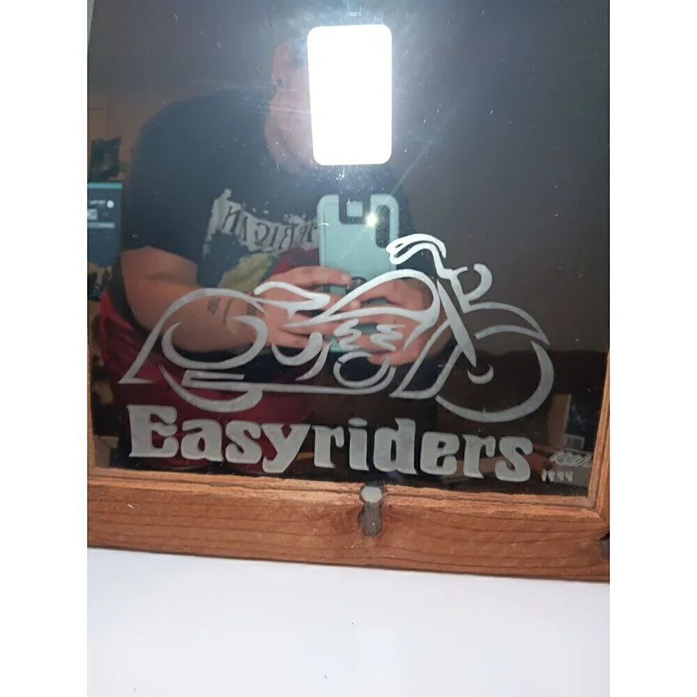 Vintage 1999 Rees Easyriders Biker Motorcycle Mirror Wood Frame